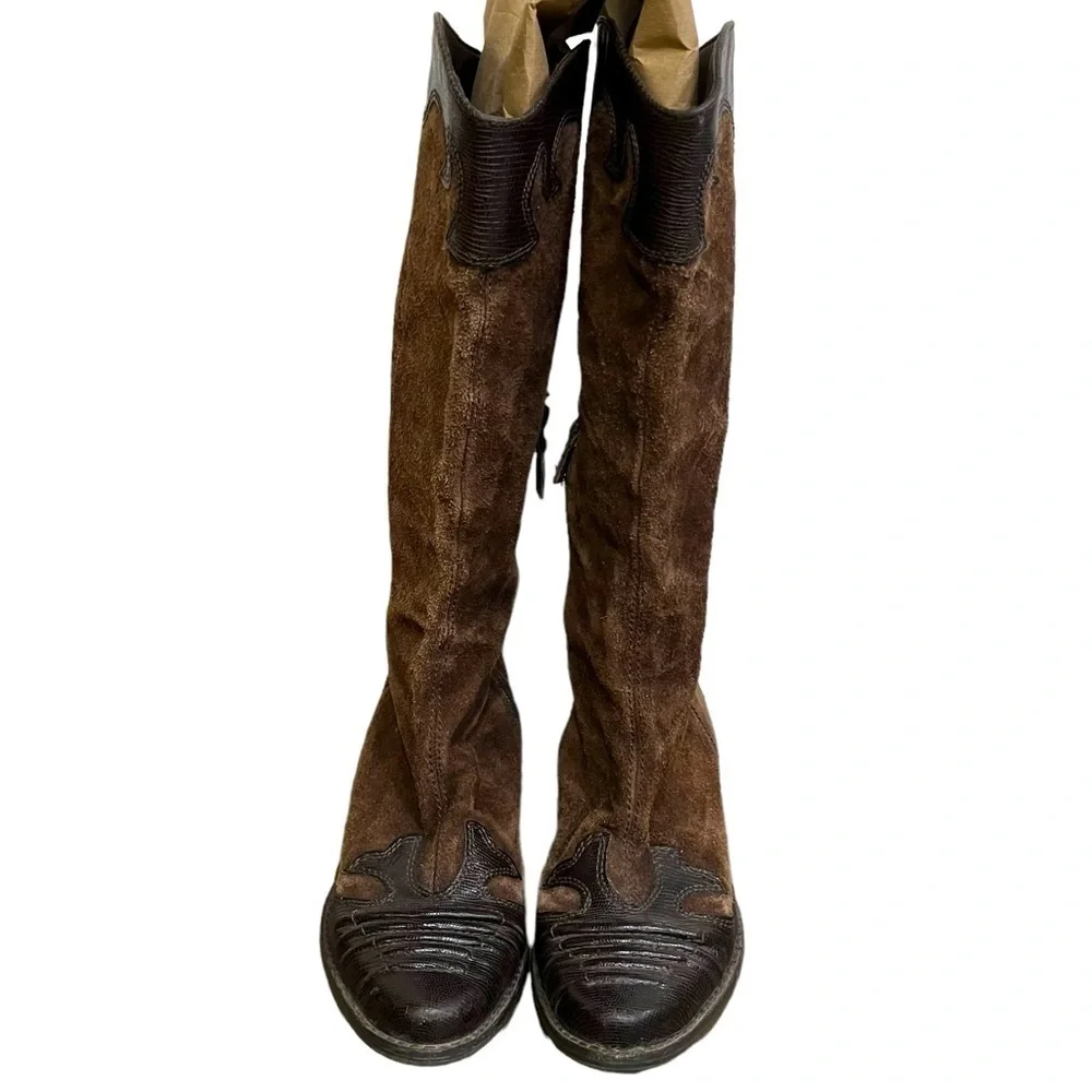 Brown suede and leather Franco Sarto Willow cowboy cowgirl western boots 5.5 - Picture 3 of 10